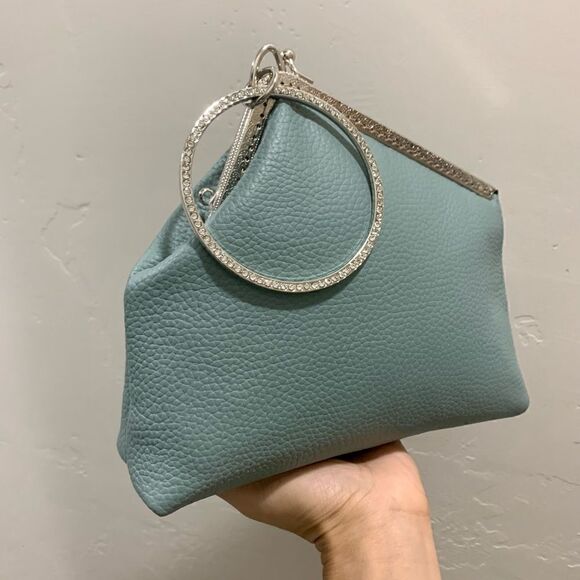 Chic Handsewn Genuine Pebble Leather Kisslock Wristlet/Ring Clutch/Crossbody - Picture 7 of 16